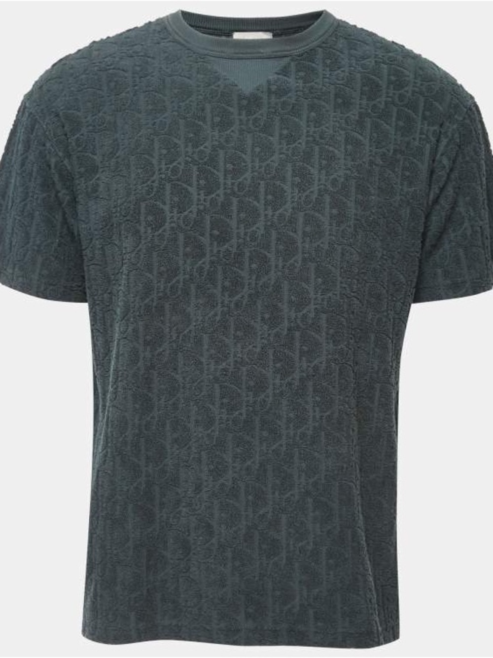 Dior Dark Charcoal Gray Monogram Textured Crew Neck Tee